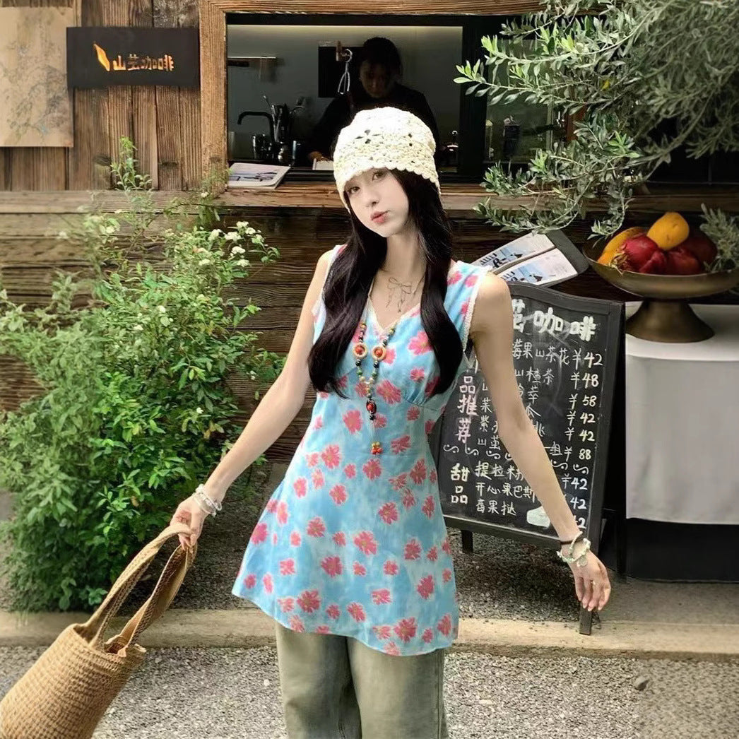 French Lace V-neck Vest Dress Women