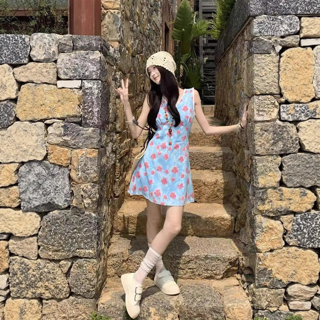 French Lace V-neck Vest Dress Women