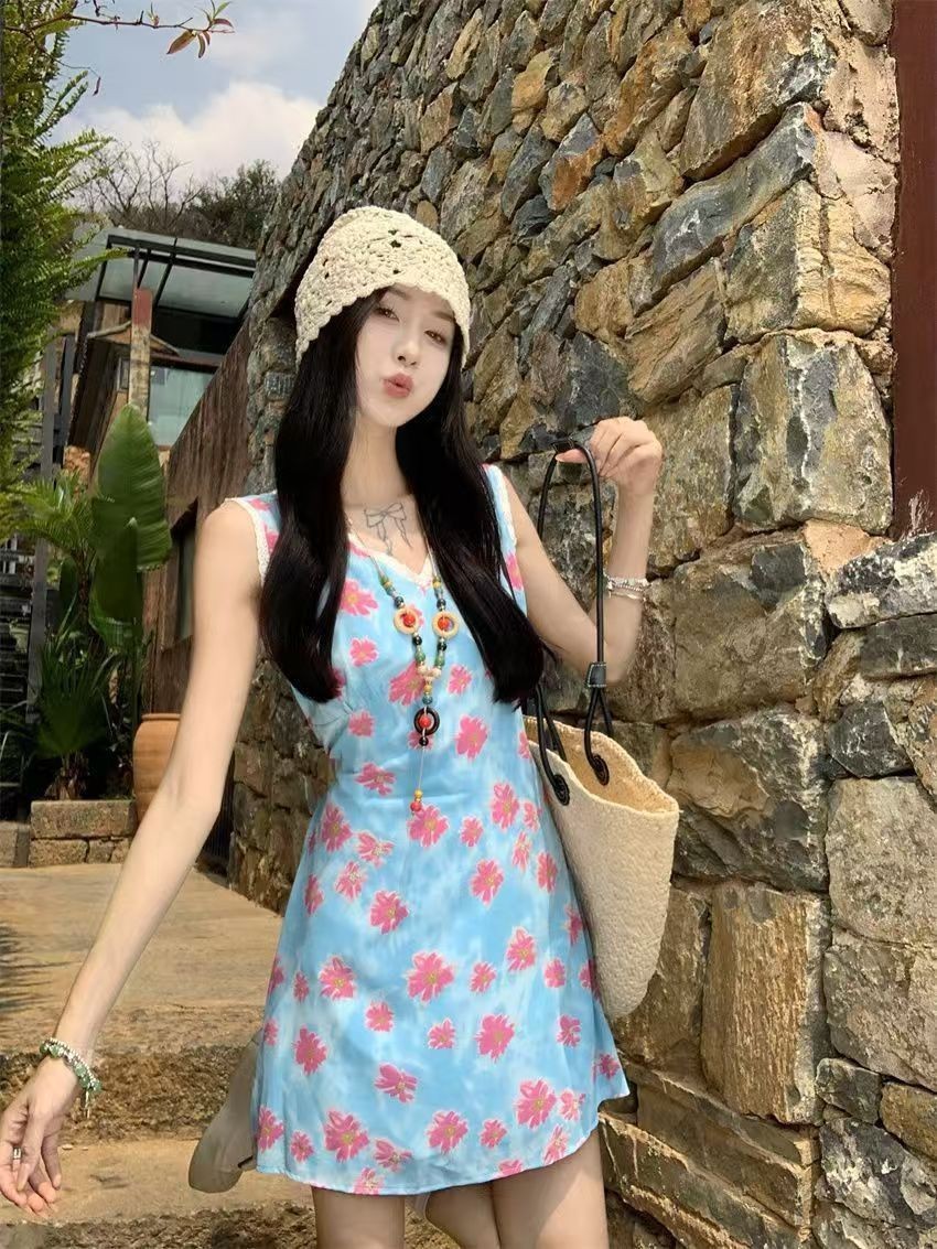 French Lace V-neck Vest Dress Women