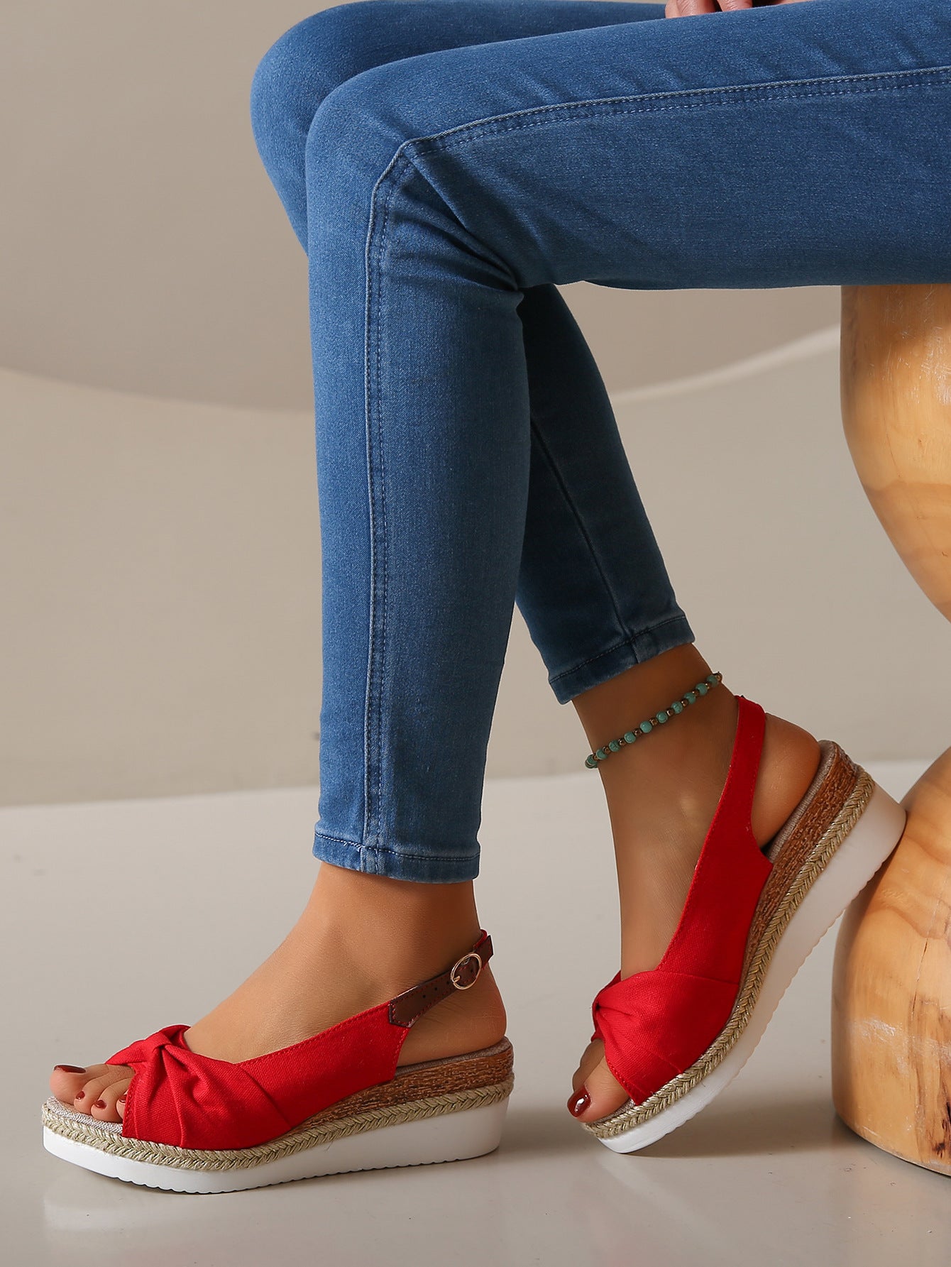 Plus Size Women's Flat Wedge Peep Toe Casual Sandals