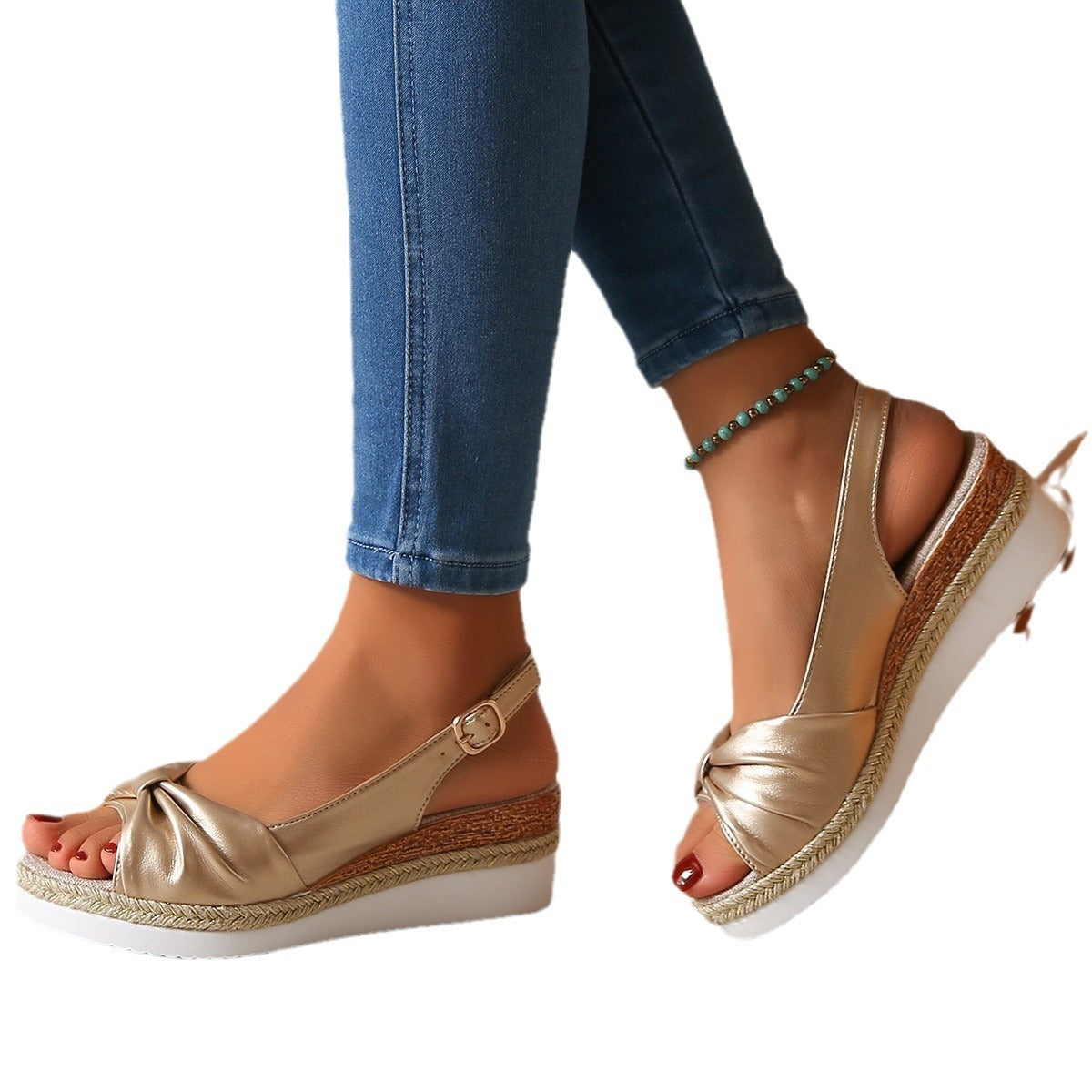 Plus Size Women's Flat Wedge Peep Toe Casual Sandals