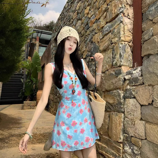 French Lace V-neck Vest Dress Women