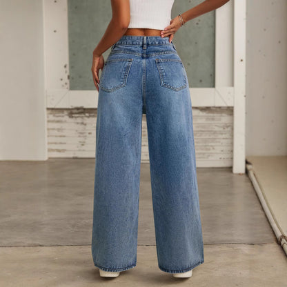 Fashion High Waist Loose Straight With Baht Wide Leg Mop Pants