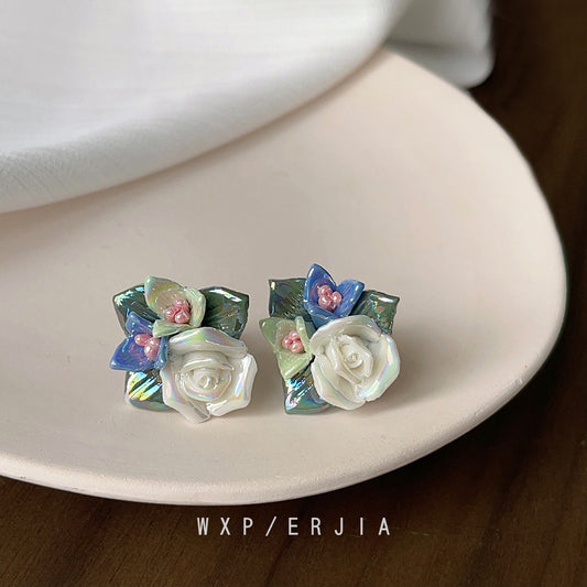 Mori Sweet Fired Blue Flower Earrings