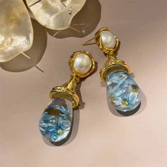 Colorful Dried Flower Amber Earrings
