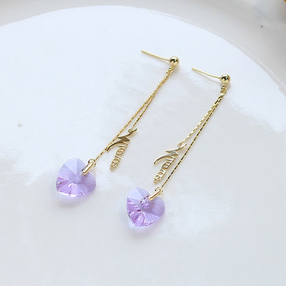 Transparent Crystal Love Long Fringe Earrings