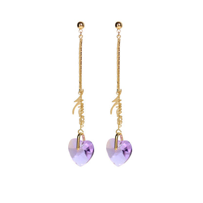 Transparent Crystal Love Long Fringe Earrings