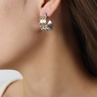 Fashion Personality All-match Simple Color Glaze Multi-layer Titanium Steel Gold Plated C- Shaped Earrings