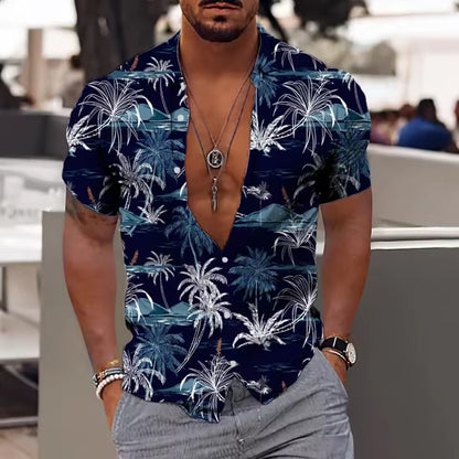 Men's Shirt Printed Beach Short Sleeve Top