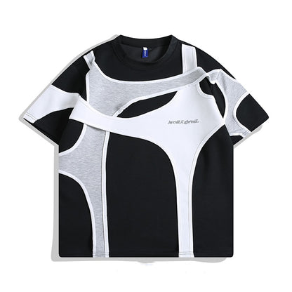 Double-layer Stitching Padded Shoulder Short Sleeve Strap T-shirt